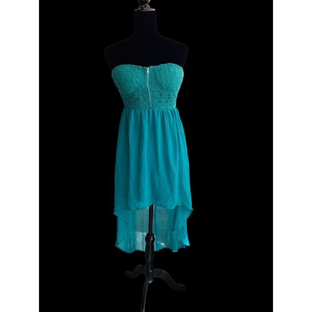 Poetry Fairycore Strapless Hi Lo Asymmetrical Lace Bodice Teal Dress Size S